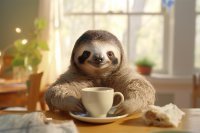 animal with cup of tea